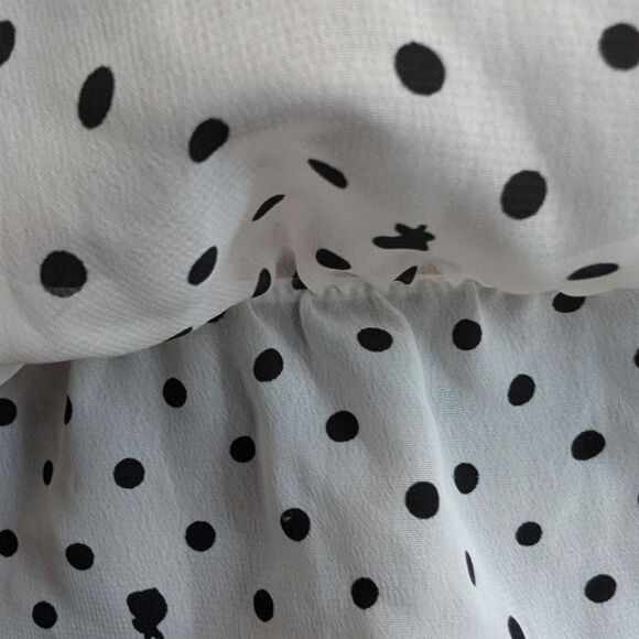 White sheer chiffon polka dot bunny print blouse Peter Pan collar size S - Picture 3 of 6